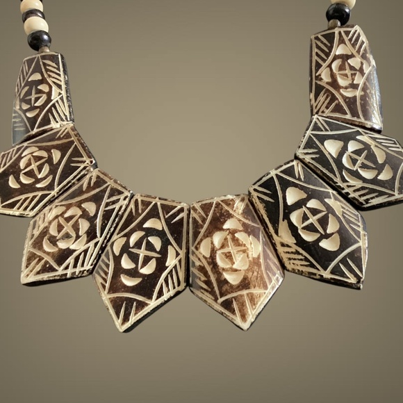 Tibetan Carved Yak Bone Necklace - Picture 2 of 2
